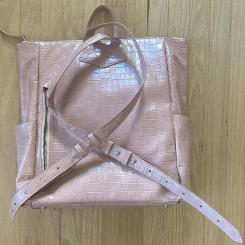 Freshly Picked Vegan Leather Baby Diaper Bag Changing Pad‎ Croc Pink Chic Edgy